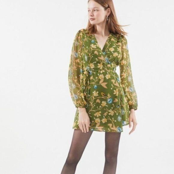 Urban Outfitters Dresses & Skirts - URBAN OUTFITTERS Bleeker Floral Wrap Dress Sheer Sleeves